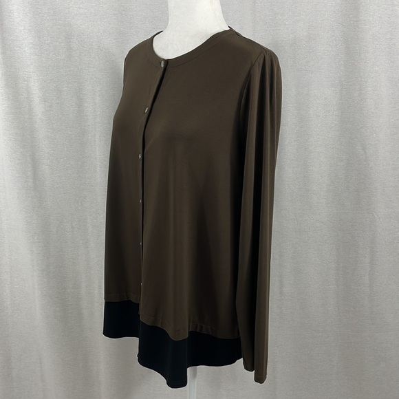 J. Jill Wearever Collection Womens Button Up Cardigan Top Brown Black Size LP - Picture 3 of 9